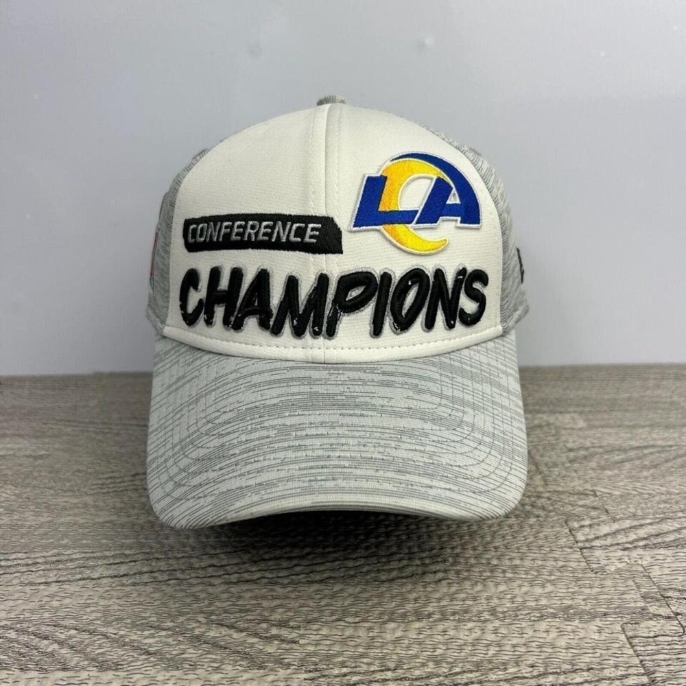 LA Rams Hat Cap Snap Back Gray White LVI Super Bowl Conference Champions